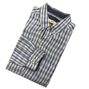 Abito Collection Mens Plaid Linen Button Down Shirt Long Sleeve‎ Blue Large